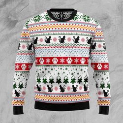 Stylish Black Cat Ugly Christmas Sweater - Festive Feline Pattern