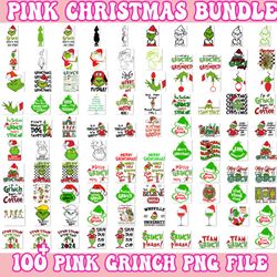 100 File Grinch Christmas Bundle, Grinch Bundle Png, Pink Christmas Bundle Png