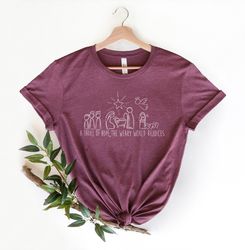 A Thrill Of Hope The Weary World Rejoices Shirt, Oh Holy Night T-shirt, Christmas Wreath Shirt, Christian Christmas Hymn