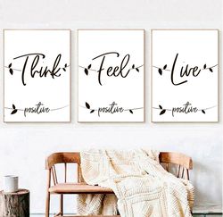 Positive Quote Print Set of 3 Prints Positive Quotes Wall Art Modern Quote Print Typography Poster Motivation Poster
