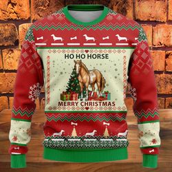 Ho Ho Horse Ugly Christmas Sweaters - Festive 3D Printed Crewneck Knits for Men & Women