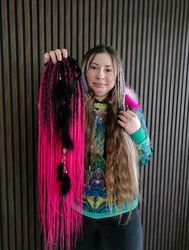 Neon Pink Acid UV reactive rave synthetic crochet bumpy locks and braid