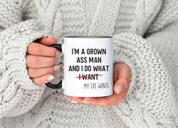 Cat Dad Coffee Mug, I'm A Grown Man I Do What Cat Wants, Funny Cat Owner Gift, Gifts For Cat Lovers, Gift For Him, Chris