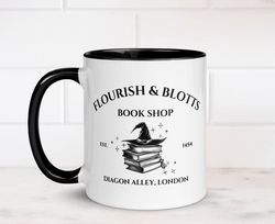 Flourish Blotts Book Shop Mug - Potter Gift, Wizard School Shirt, Bookworm Gift - 11oz Ceramic Coffee Cup.jpg