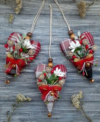 Hearts Christmas tree decorations set Home decor ornaments angel fabric soft decor handmade red green golden