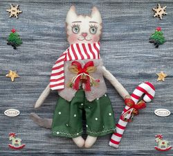 Christmas Fabric Cat soft kitty stuffed handmade doll cloth toy decorations Home decor ornaments fabric soft handmade