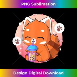Kawaii Anime Red Panda Drinking Boba Bubble Tea - Urban Sublimation PNG Design - Access the Spectrum of Sublimation Artistry