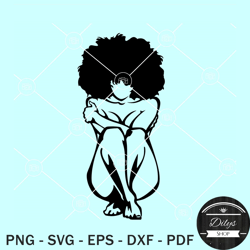 Afro woman seated SVG, African American SVG, Black Woman SVG, Black Girl Magic SVG