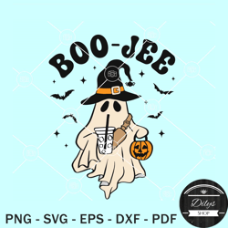 Boo Jee ghost with coffee SVG, Boo Jee ghost SVG, cute ghost SVG, iced coffee SVG, Halloween SVG