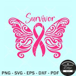 Cancer survivor butterfly SVG, Breast Cancer Awareness SVG, Fight Cancer SVG