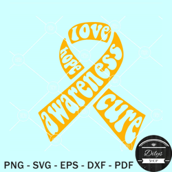 Childhood cancer awareness ribbon SVG, gold cancer ribbon SVG, peace love cure SVG