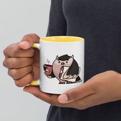 Funny Animal Mug  The Sleepless Owl Gift  Ceramic with Color handle and rim  Dishwasher  Microwave Safe   11oz   Animal