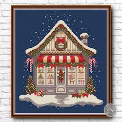 Christmas cross stitch pattern. Winter cross stitch. Christmas house. A simple cross stitch pattern. PDF 398