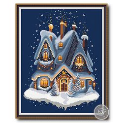 Christmas cross stitch pattern. Winter cross stitch. Fairytale Christmas house. Stitching Christmas. PDF 399