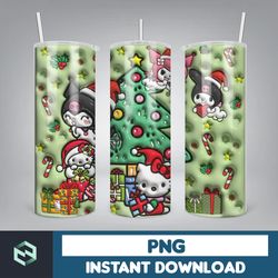 3D Christmas Tumbler Sublimation, 20oz Skinny Tumbler Wrap, Cartoon Funny Christmas Design Tumbler PNG (9)