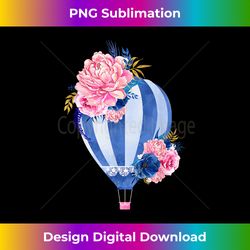 lovely blue hot air balloon flower art short sleeve - sleek sublimation png download - lively and captivating visuals
