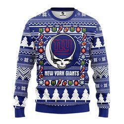 NFL New York Giants Grateful Dead Ugly Hoodie 3D Zip Hoodie 3D Ugly Christmas Sweater 3D Fleece Hoodie