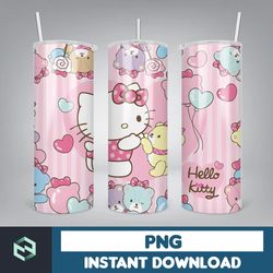 Kitty Coffee Tumbler, Cartoon Tumbler, Tumbler Wrap, Spring Flower Pink Cat PNG, 20oz Straight Skinny Wrap, Full Tumbler
