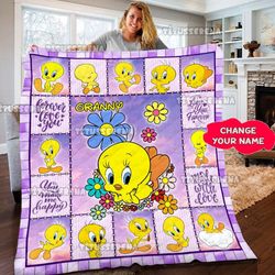 personalized tweety quilt fleece blanket  tweety bedding set  tweety bird birthday theme party  tweety gift for toddlers