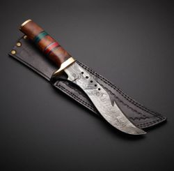 Custom Handmade Damascus steel Hunting Bowie Knife With Leather Sheath, Birthday Gift, Christmas Gift Gift For Boyfriend