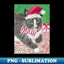 Tuxedo cat with Santa hat - Retro PNG Sublimation Digital Download - Unlock Vibrant Sublimation Designs