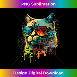 Cat In Sunglasses Abstract Print Rainbow Music Cat - Eco-Friendly Sublimation PNG Download - Customize with Flair