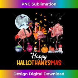 Womens Flamingo Halloween And Merry Christmas Happy Hallothanksmas V-Neck - Vibrant Sublimation Digital Download - Infuse Everyday with a Celebratory Spirit