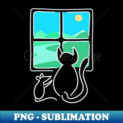 Cat and Mouse Window View WHITE OUTLINE - Professional Sublimation Digital Download - Unleash Your Creativity