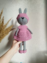 Crochet bunny toy in a dress, stuffed animal toy, bunny toy, amigurumi toy bunny