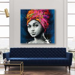 Ethnic Canvas Art, African Women Wall Art, Grafitti Style Wall Decor, Roll Up Canvas, Stretched Canvas Art, Framed Wall