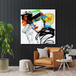 fashion wall art, big hat fashion drawing with watercolor effect roll up canvas, stretched canvas art, framed wall art p