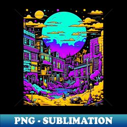 Psychedelic Abandoned Cityscape at night - Instant PNG Sublimation Download - Bring Your Designs to Life