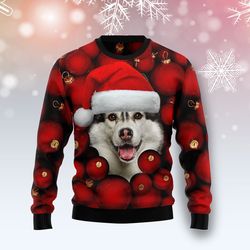 Siberian Husky Ornament Sweater, Ugly Christmas Sweater for Dog Lovers