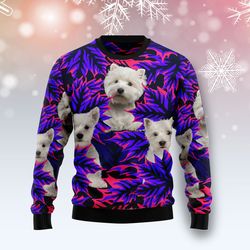 West Highland White Terrier Leaves Sweater, Ugly Christmas Sweater for Dog Lovers