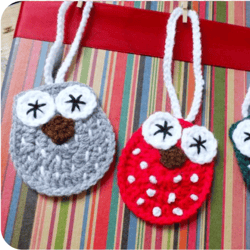 Christmas Owl Gift Tags Crochet pattern, digital file PDF, digital pattern PDF