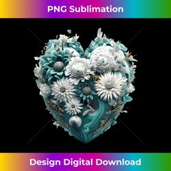 Cute Teal Heart Graphic Made of Flowers For Women Girls - Artisanal Sublimation PNG File - Infuse Everyday with a Celebratory Spirit