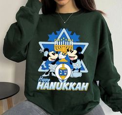 Disney Classic Mickey And Minnie Happy Hanukkah Tee, Chanukah Menorah Dreidel Jewish Holiday Sweater, Disneyland Christm