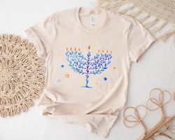 Hanukkah Menorah Watercolor Shirt, Hanukkah Holiday Shirt, Jewish Gift Tee, Festival Of Light, Jewish Festival, Jewish R