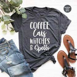 Coffee Cats Witches and Spells Shirt, Halloween Shirt, Witch Shirt, Coffee Lover Shirt, Funny Halloween Shirt, Halloween