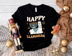 Happy Hanukkah Shirt,Hanukkah Llama Sweater,Llamakah Graphic Tees,Candle Lights Shirts for Jewish,Dreidel Graphic Tees,J