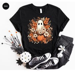 Cute Ghost Shirts, Pumpkin Graphic Tees, Floral Outfit, Spooky Season T-Shirt, Fall Clothing, Autumn Crewneck Sweatshirt