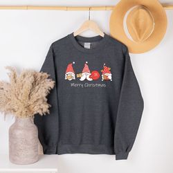 Cute Gnome Merry Christmas Sweatshirts, Christmas Crewneck Party Long Sleeve Shirts, Xmas Matching Family Hoodie, Christ