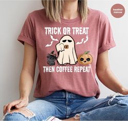 Funny Halloween Shirt, Coffee Crewneck Sweatshirt, Halloween Gift, Trick or Treat Shirt, Gift for Teacher, Spooky Outfit