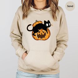 Funny Halloween Shirt, Cute Cat Sweatshirt, Pumpkin Graphic Tees, Halloween Gifts, Cat Mom Gift, Spooky Season Hoodies a