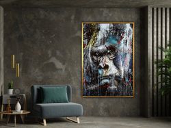 monkey canvas painting, monkey poster, modern wall art, wall art canvas design, framed canvas ready to hang