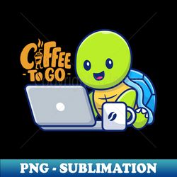 Cute Coffee Lover Anime Turtle Illustration - PNG Transparent Sublimation Design - Unleash Your Creativity