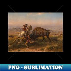 Native Americans Hunting Bison - Vintage Western American Artwork - Sublimation-Ready PNG File - Enhance Your Apparel with Stunning Detail