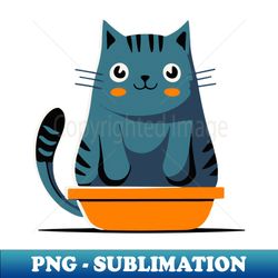 cute and smiley blue cat sitting in its cat litter box - png transparent digital download file for sublimation - transform your sublimation creations