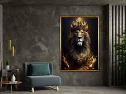 lion king painting canvas, lion canvas print,interior design, lion print, lion art room decoration, framed canvas ready