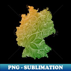 Colorful mandala art map of Germany with text in green and orange - Unique Sublimation PNG Download - Capture Imagination with Every Detail